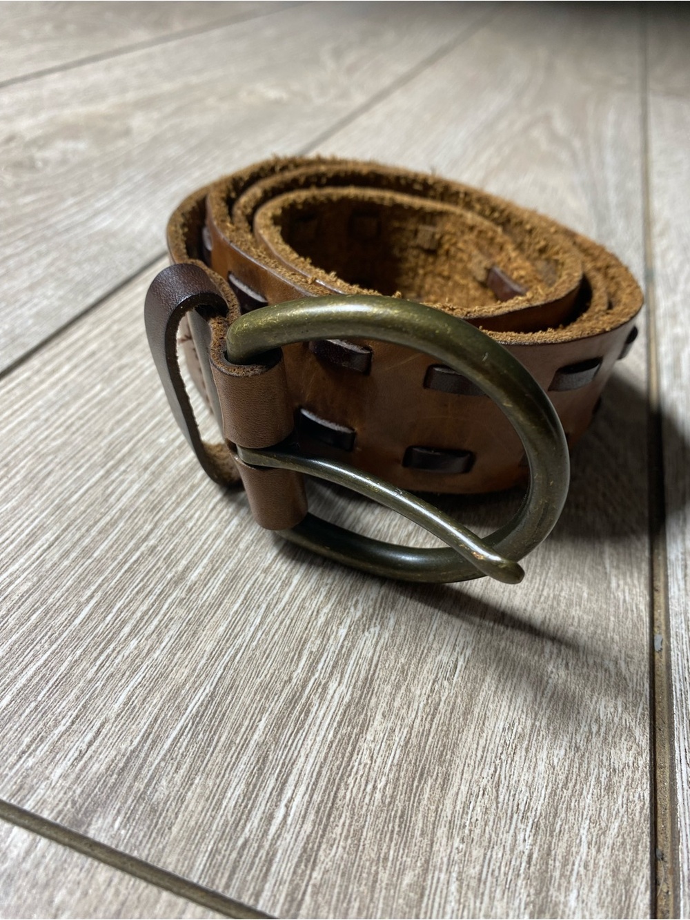 Vintage Banana Republic Laced Brown Leather Belt Brass Buckle Size M